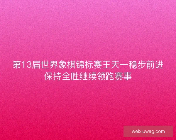 第13届世界象棋锦标赛王天一稳步前进保持全胜继续领跑赛事